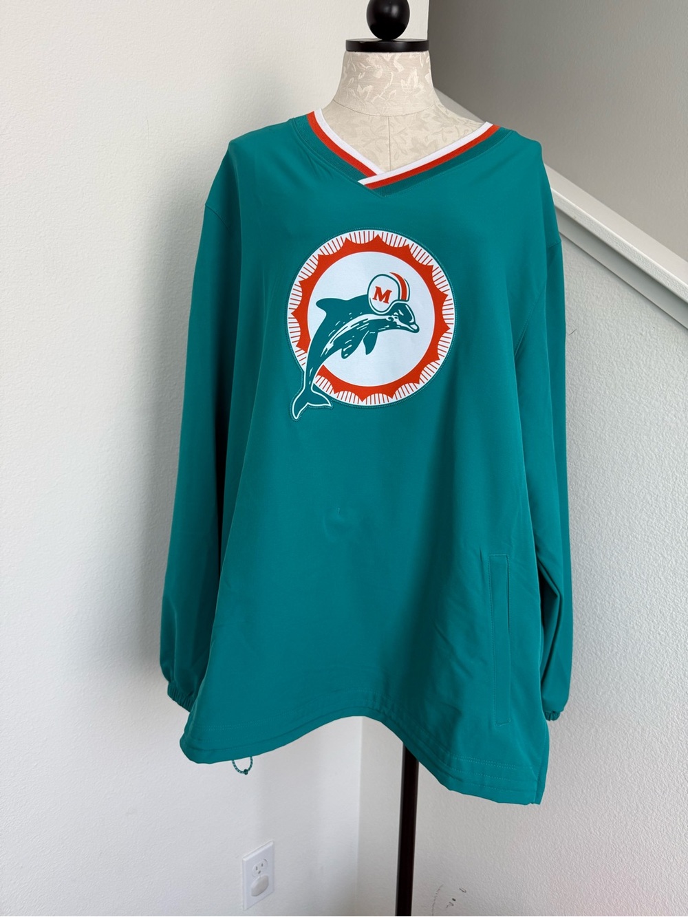 MIAMI DOLPHINS THROWBACK NIKE AQUA WINDBREAKER COAT SHIRT W/ POCKETS XL NFL